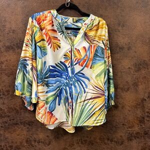 Chico's Tropical Palm Leaf Bat Wing Size 2 Large Summer Vacation Cruise Travel